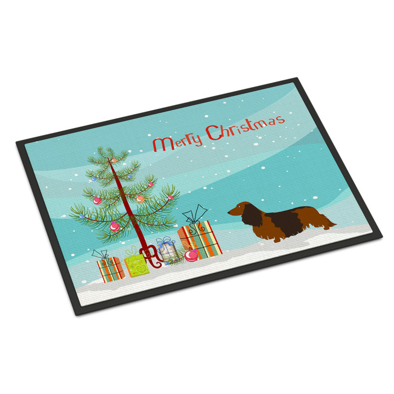 Tapis de porte pour l’extérieur antidérapant teckel à long teckel christmas, Rectangle 2 pi x 3 pi