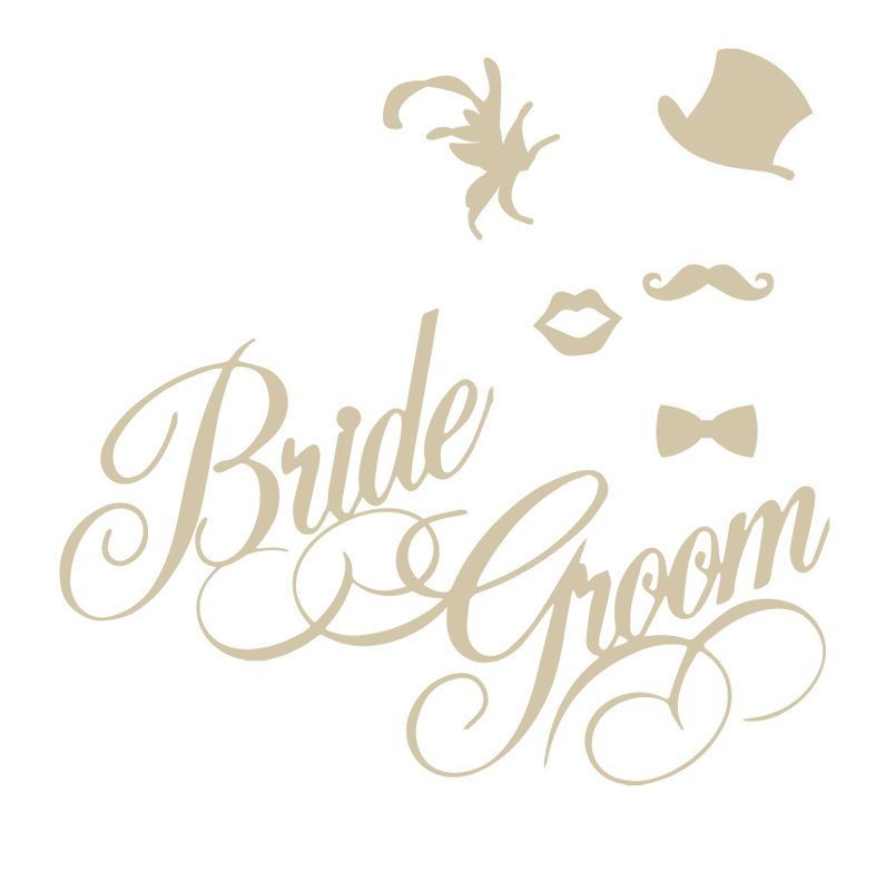 Décalcomanie murale rétro mariage, Beige, H 24 po x l 25 po x P 0,01 po