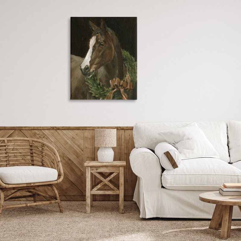 «Horse with Festive Wreath», art mural sur toile, par Ethan Harper, H 40 po x l 30 po