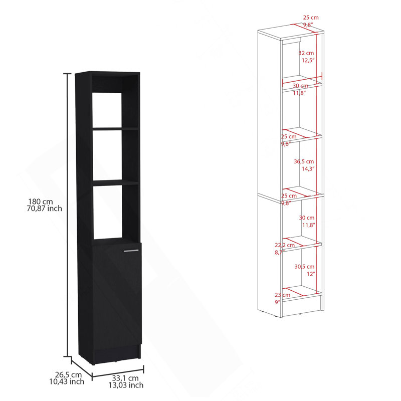 Parks Linen Bathroom Storage Cabinet With One Doors, Tall Bathroom Cabinet With 6 Shelves, For Bathroom, Living Room, Kitchen
