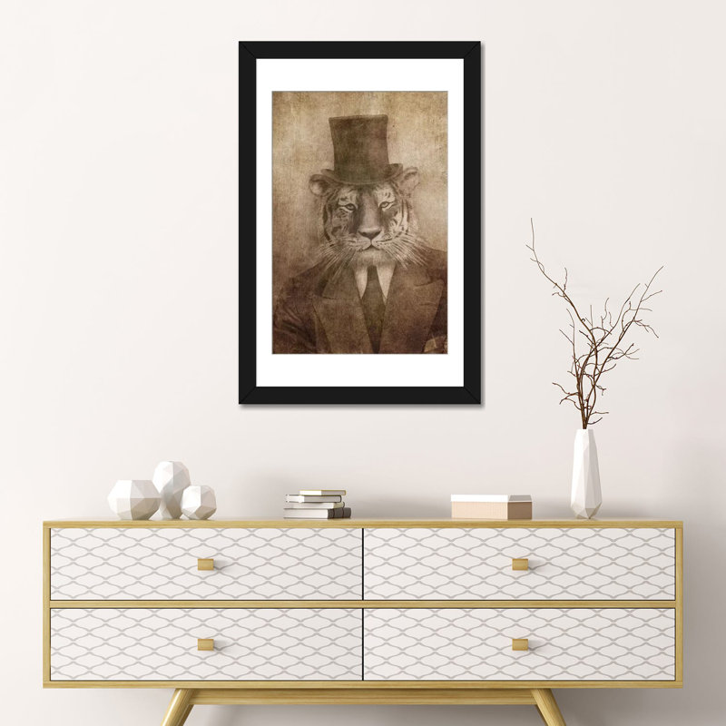 «sir tiger, impression sur toile, H 24 po x l 16 po x P 1 po, Papier d'art encadré noir, Blanc