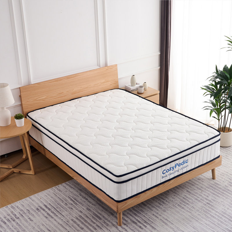 Matelas mi-ferme - mousse à mémoire de forme blanche et lit à ressorts ensachés, housse antibactérienne rafraîchissante, soulagement de la douleur dans la chambre à coucher