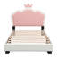 Lit princesse rembourré avec tête de lit couronne, lit plateforme avec tête de lit et pied de lit, blanc et rose-1950942322-1950942323