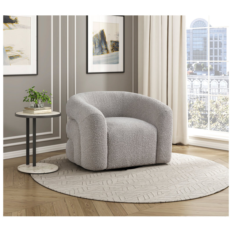 1 pièce Fauteuil d'appoint pivotant gris Boucle Revêtement en bois massif Mobilier de salon de luxe moderne Durable Élégant design