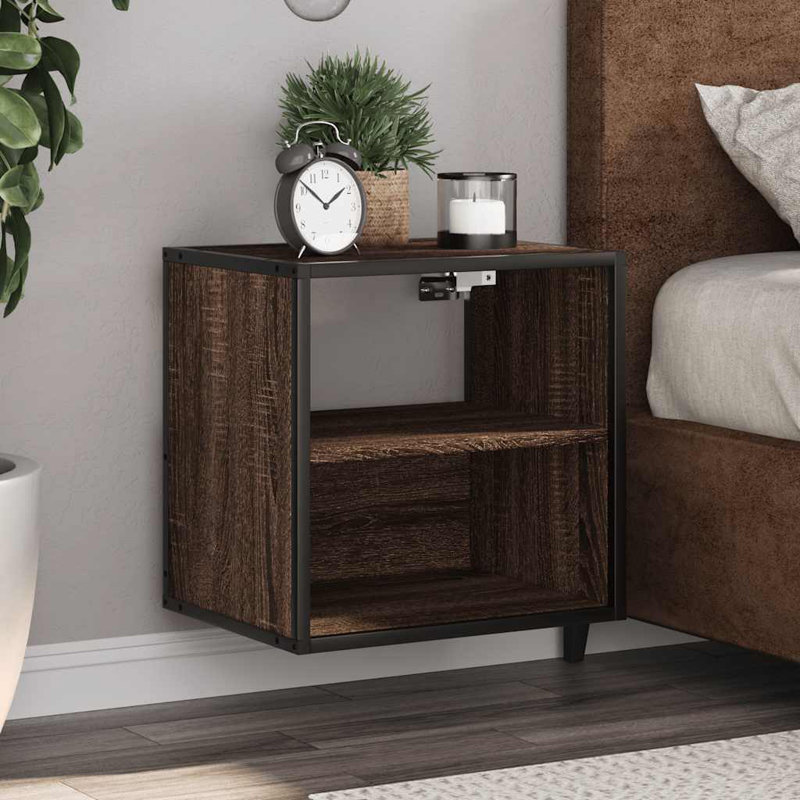 40cm W Metal Bedside Table, Brown Oak, 2