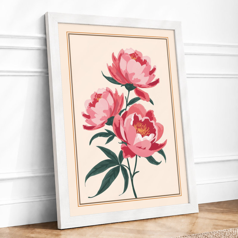 Pink Peonies Botanical - Framed Print, A2 - 59.4 x 42.0 cm, White