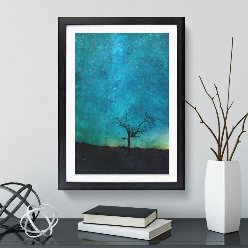 Arizona Tree Beneath The Stars - Single Picture Frame Painting on MDF, 63cm H x 45cm W x 2cm D, Black Framed