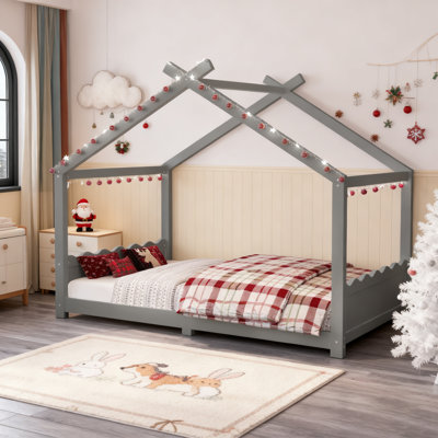 House Floor Bed With Support Slats, Solid Wood Frame For Kids, No Box Spring Needed, Ideal For Safe And Comfortable Sleep