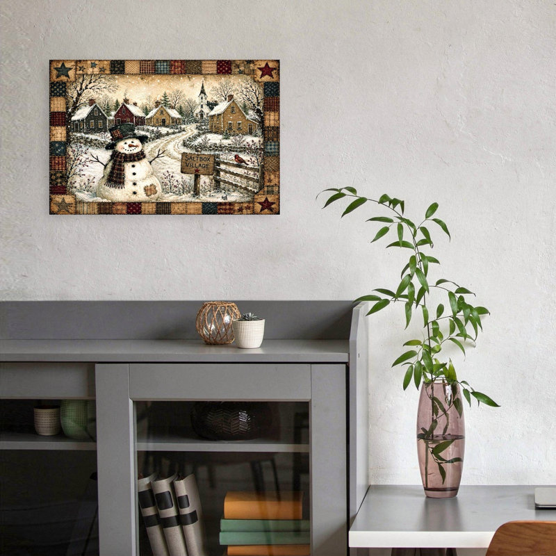 The Hobo Snowman Vintage Abstract Bird Landscape Winter Wall Art Print 1 Piece Wrapped Canvas Wall Art, 30.48cm H x 45.72cm W