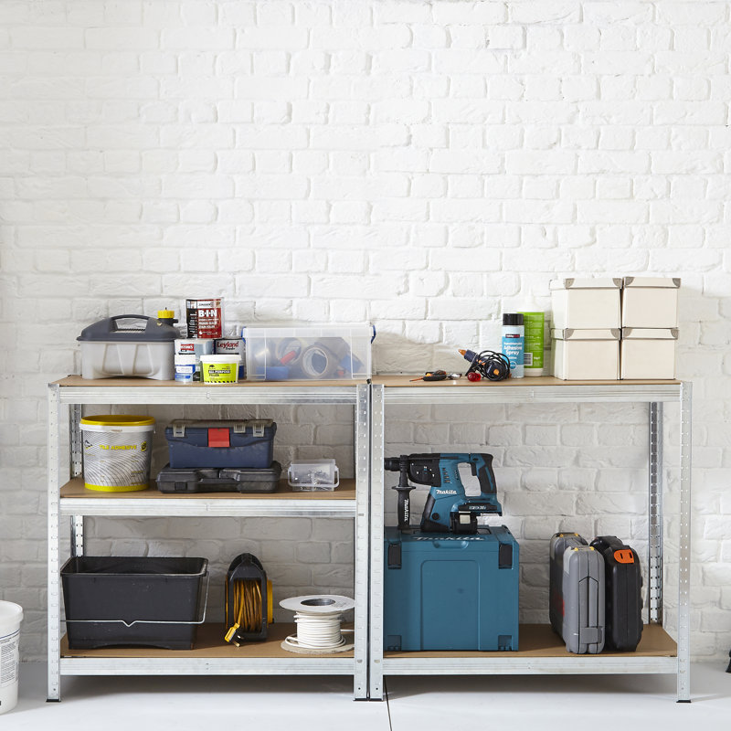 Alameddine 90cm W Steel Height -Adjustable Shelving Unit, Silver