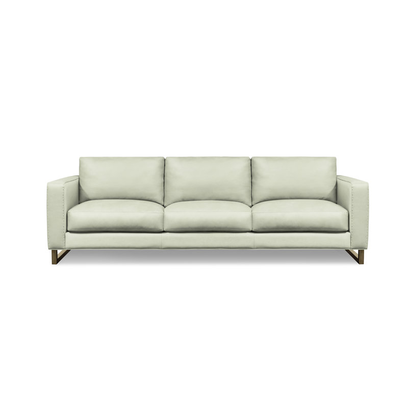 Magdalena Leather Sofa, White (Dreamer), Satin Brass