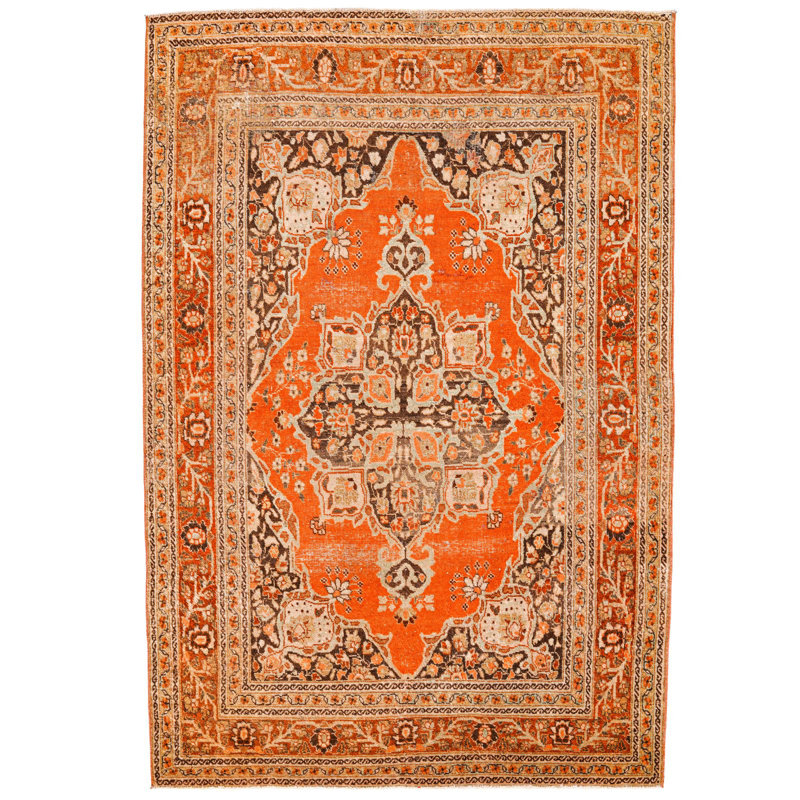Vintage Handmade 5X7 Orange And Brown Anatolian Turkish Traditional Distressed Area Rug