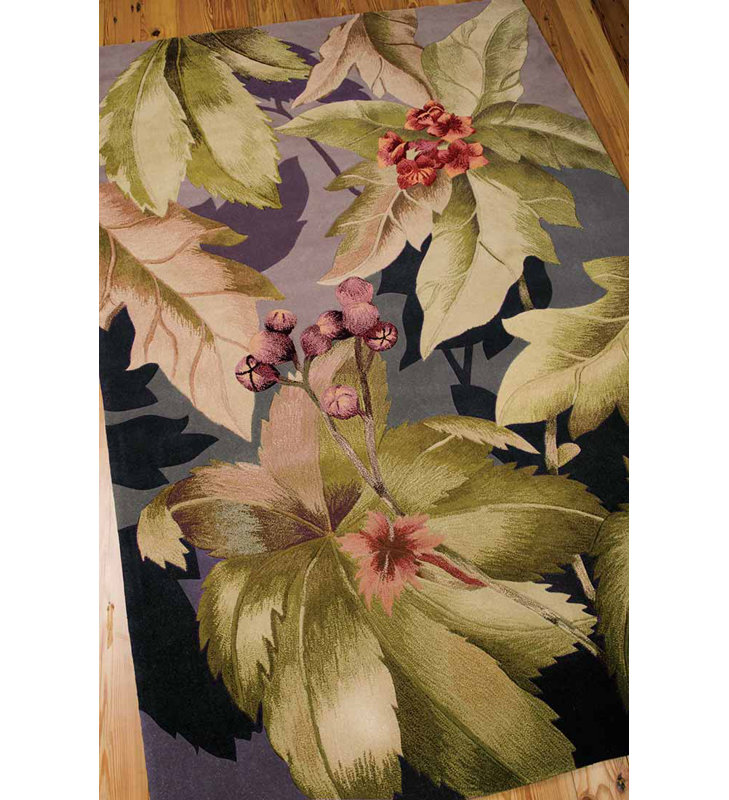Vienna Floral Handmade Tufted Wool Green/Gray/Peach Area Rug, Rectangle 5'3" x 8'3"