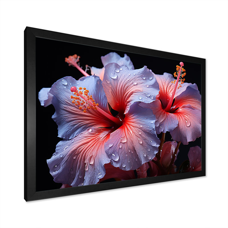 Hibiscus mauve moderne, impression sur toile, H 12 po x l 20 po x P 1 po, Cadre simple noir