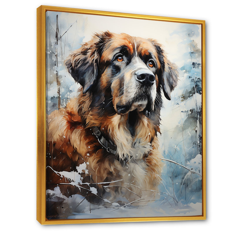 Saint Bernard Serenity IV sur toile, H 20 po x l 12 po x P 1 po, Cadre flottant doré