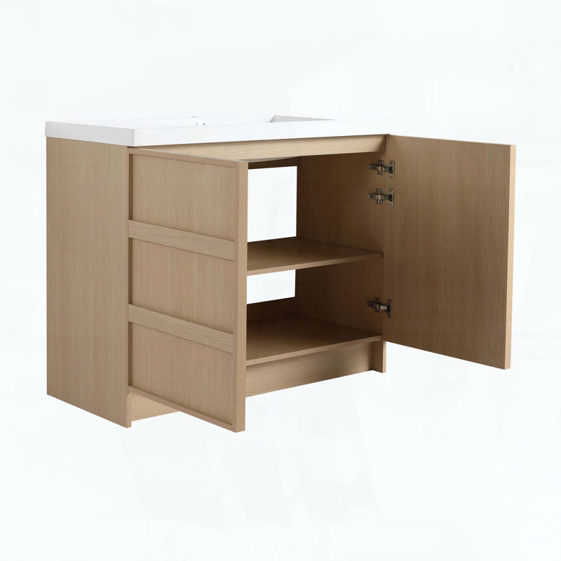 Meuble-lavabo autoportant de 42 pouces avec lavabo en résine et 2 portes d'armoire à fermeture en douceur, 42.13"W