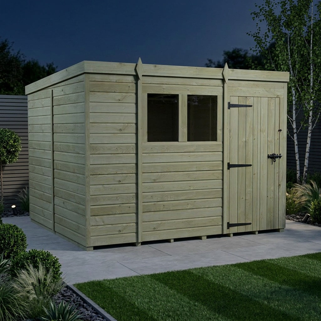 Total Sheds 9ft x 10ft Pent Garden Shed - Single Door - With Windows - Pressure Treated Timber - UK Manufactured