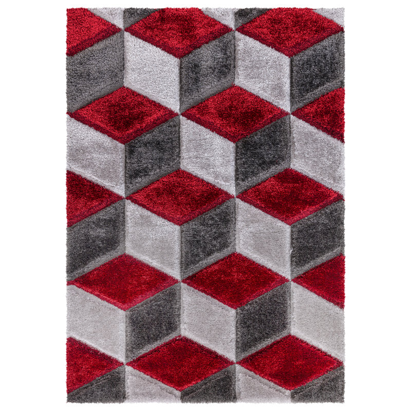 Shaggy Rug Red Large Living Room Carpet & Extra Long Hallway Runner Modern Geometric Non Slip Bedroom Area Rug