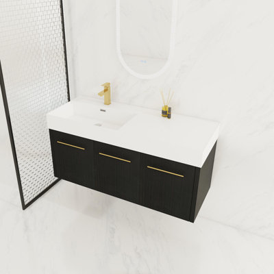 Meuble-lavabo mural 48 po avec lavabo, lavabo à rebords épais en résine