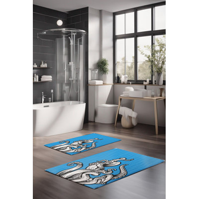 Ensemble de tapis de bain de luxe Eakly (2 pièces), 100% polyester, 16,0 x 23,6 pouces et 23,6 x 39,4 pouces | Conception antibactérienne antidérapante, hauteur de poils de 0,3 po | Lavable à la machine, durable et facile à nettoyer | Idéal pour la 