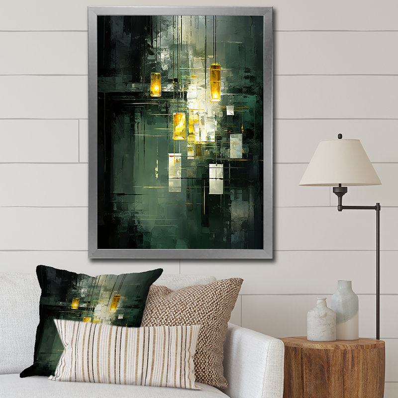 Sudden Serenity Abstract Retro Emerald And Gold - Abstract Painting Canvas Art Print, 40" H x 30" W x 1.5" D