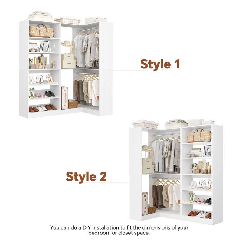 Système de placard autoportant avec rangement pour chaussures, 2 tringles de suspension, organisateur de placard , Blanc