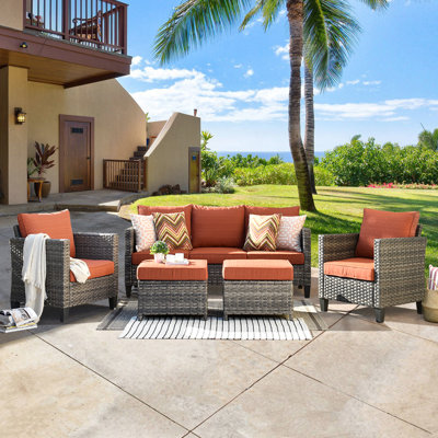 Premium All-Weather Wicker 5 - Person Patio Conversation Set with Cushions