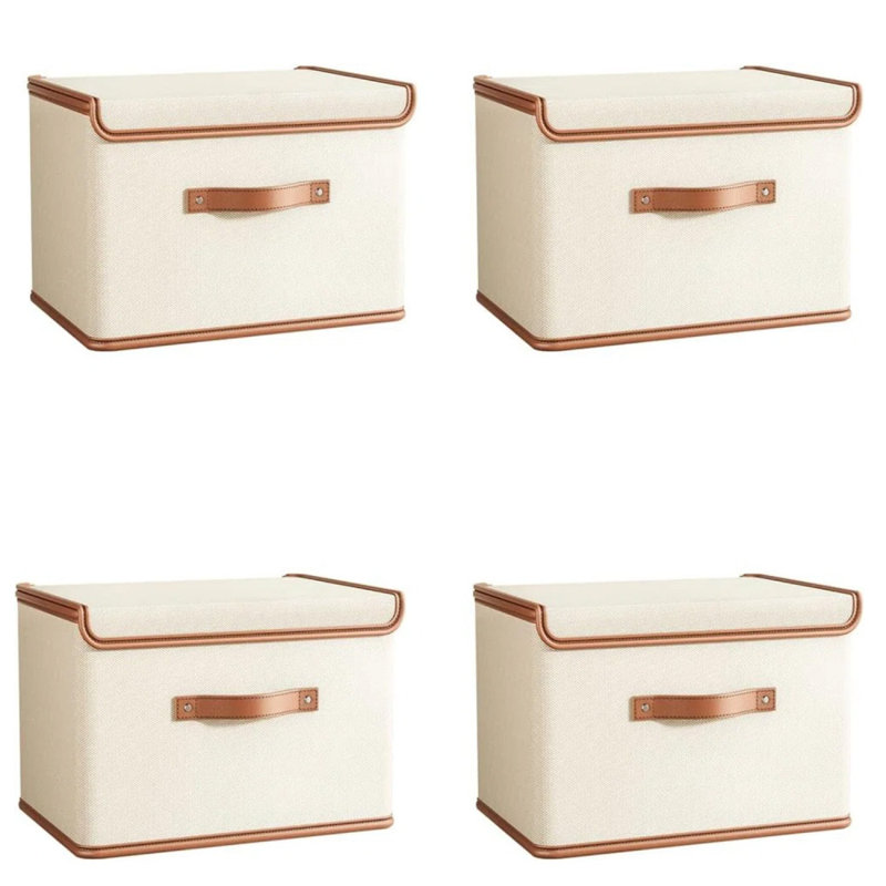 4 Pack Storage Bins with Lids, Collapsible Closet Organizer Container, Fabric Organizer Box with Handles, Decorative Storage Boxes