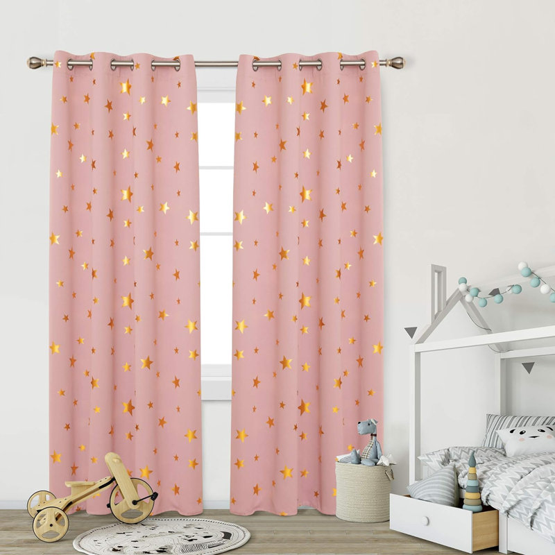 Heathington Room Darkening Curtain Pair, 38" W x 84 " L, Pink/Gold