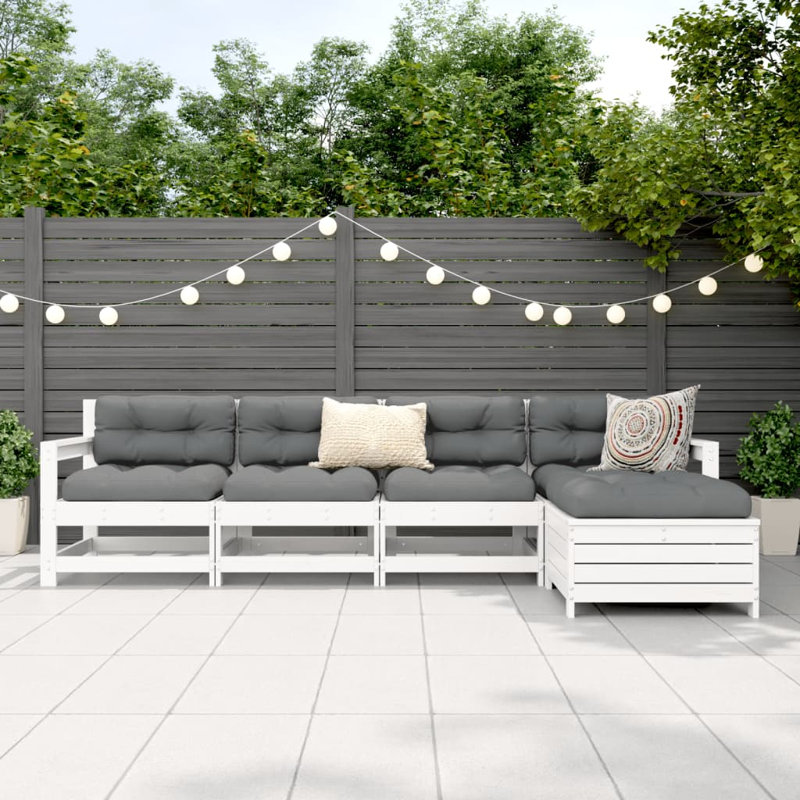 Ensemble de canapé d'extérieur vidaXL 5 pièces, Blanc, Gris