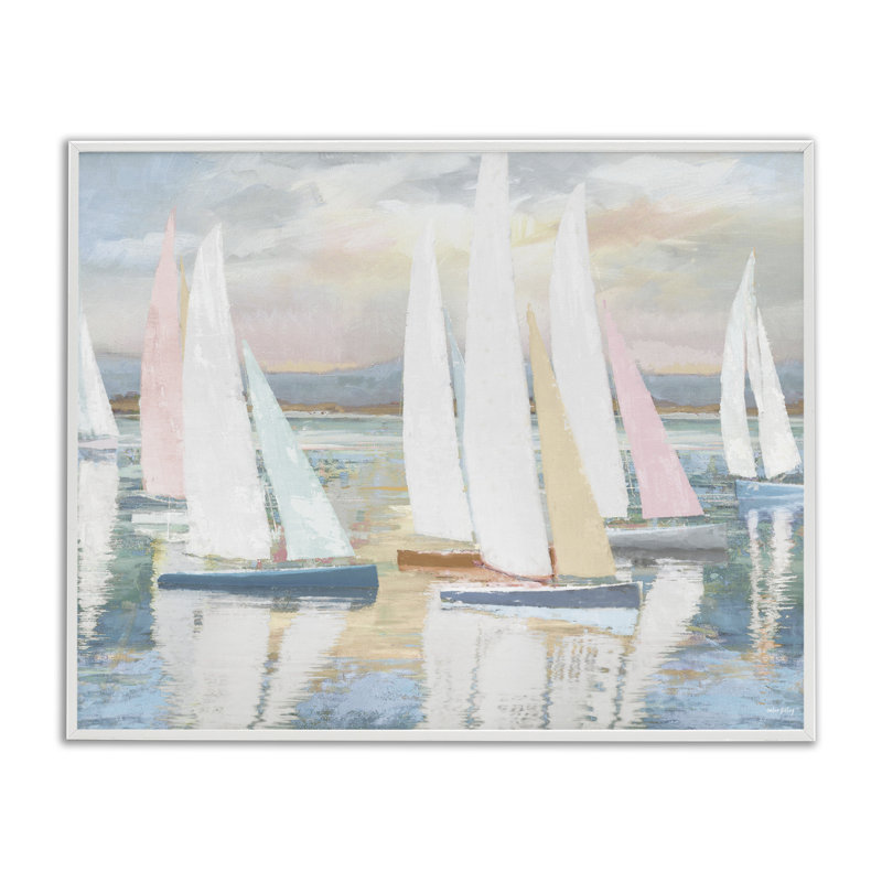 «Pastel Voyage», giclée encadrée par Amber Sterling, H 11 po x l 14 po, Estampe numérique encadrée blanc bord de mer