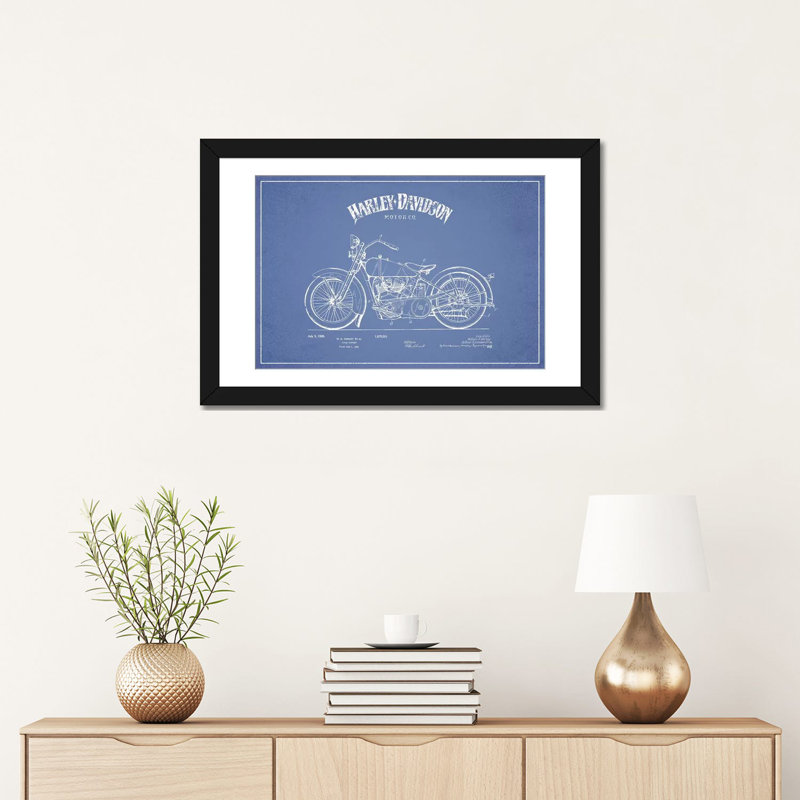 «Harley-Davidson Motorcycles II», impression sur toile, H 18 po x l 26 po x P 1,5 po, Toile avec cadre noir, Pas de tapis