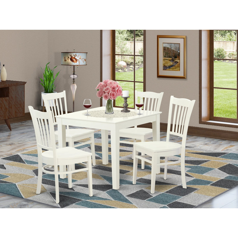 Solid Wood Top-Square Dining Room Set-Seats, Linen White, Linen White, 5 Pieces: 1 Table, 4 Chairs