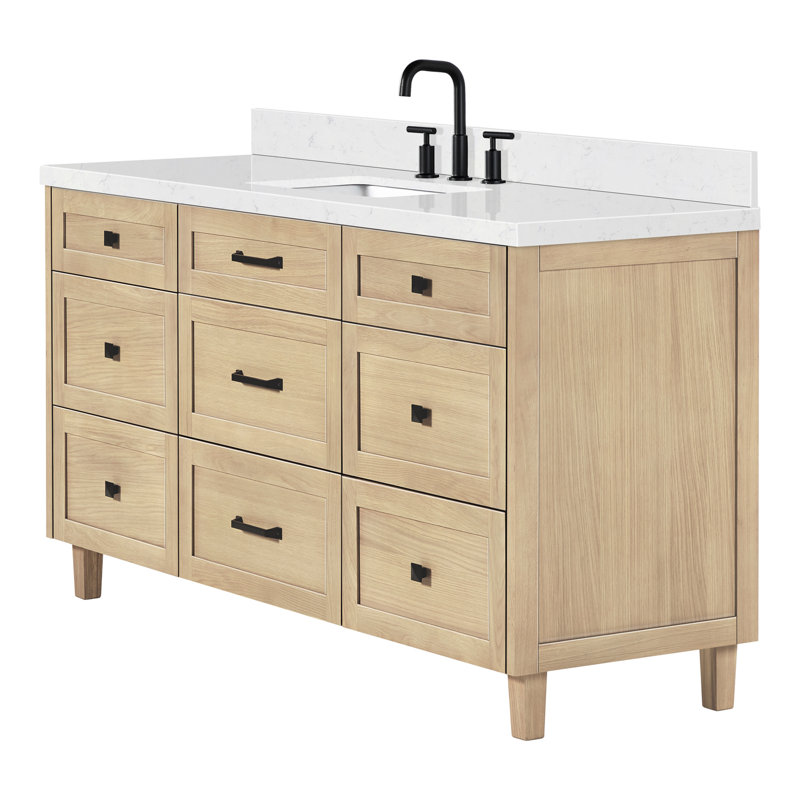 ARIEL Monroe 48 Single Sink Bathroom Vanity with Carrara Quartz Top, Oak, 66" - 67", Carrara White Quartz