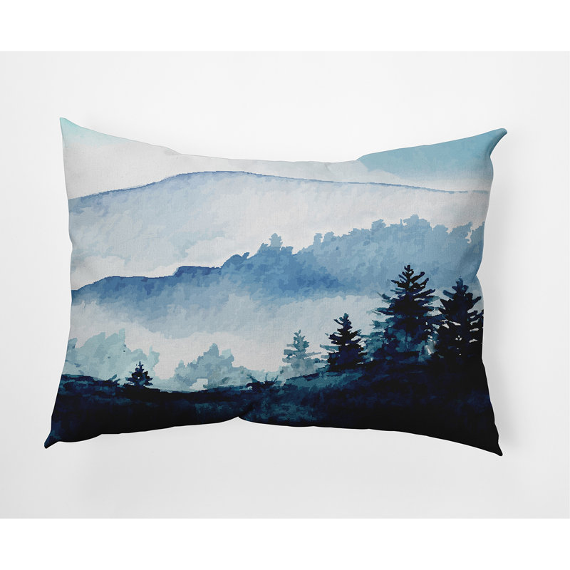 Blue Winter Scene Woven Polyester Outdoor Pillow