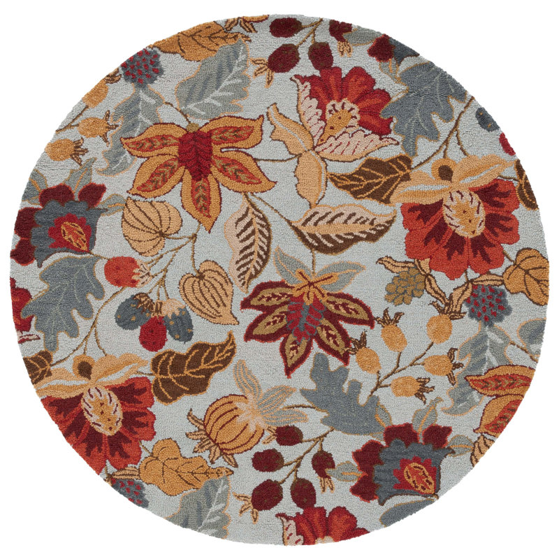 Tapis floral en laine crocheté à la main Emrick, Rond 6 pi
