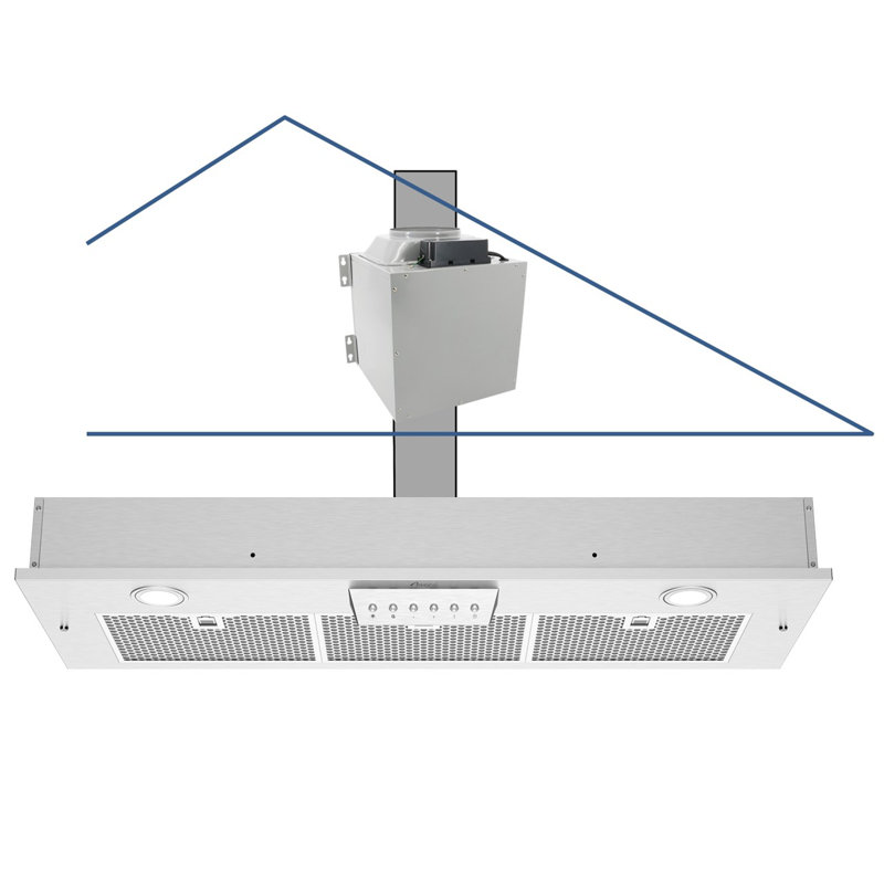 Hotte intégrée à conduit 1000 (ventilé) 36 po Awoco avec filtre en maille et lumière incluse en acier inoxydable