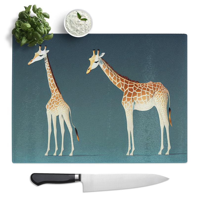 Two Young Giraffes  Glass Chopping Board