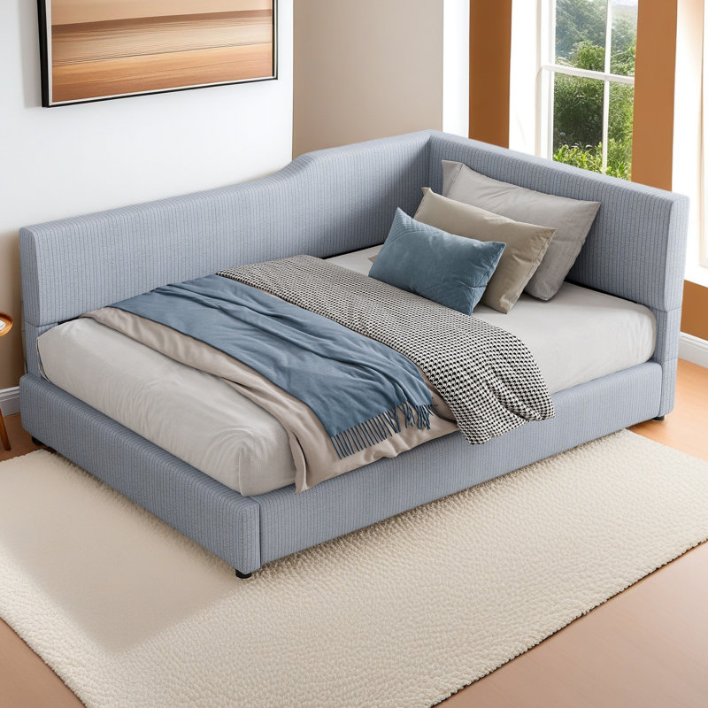 L-Shaped Corduroy Daybed Upholstered Daybed, Gray, Full / Double