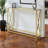 Jesse Tempered Glass Accent Table With Gold X-Design Metal Leg, 32.01" H X 42.11" W X 11.75" D
