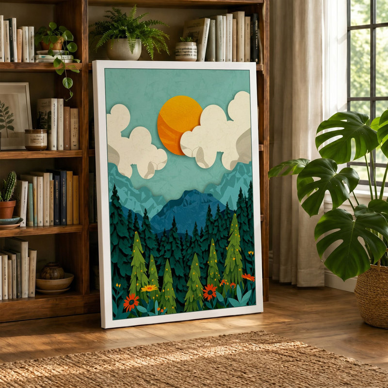 Mountains Under Morning Sun Scandinavian - Wrapped Canvas, 36x24 - 91.4 x 61.0 cm, Sage Border