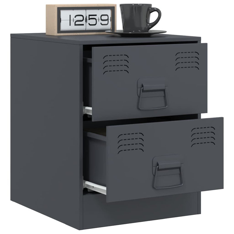 34.5cm W Steel Bedside Table, Set of 2, Anthracite