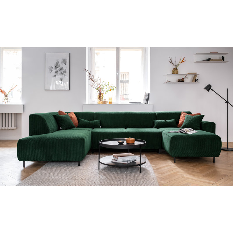 Cuddly Mia Corner Sofa Bed U-Form, Left facing, Bottle Green
