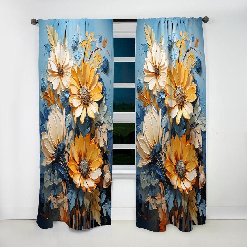 Walstrand Azure Fields Sunflowers III - Traditional Curtain - Velvet Room Darkening - 1 panel, 52" W x 108" L