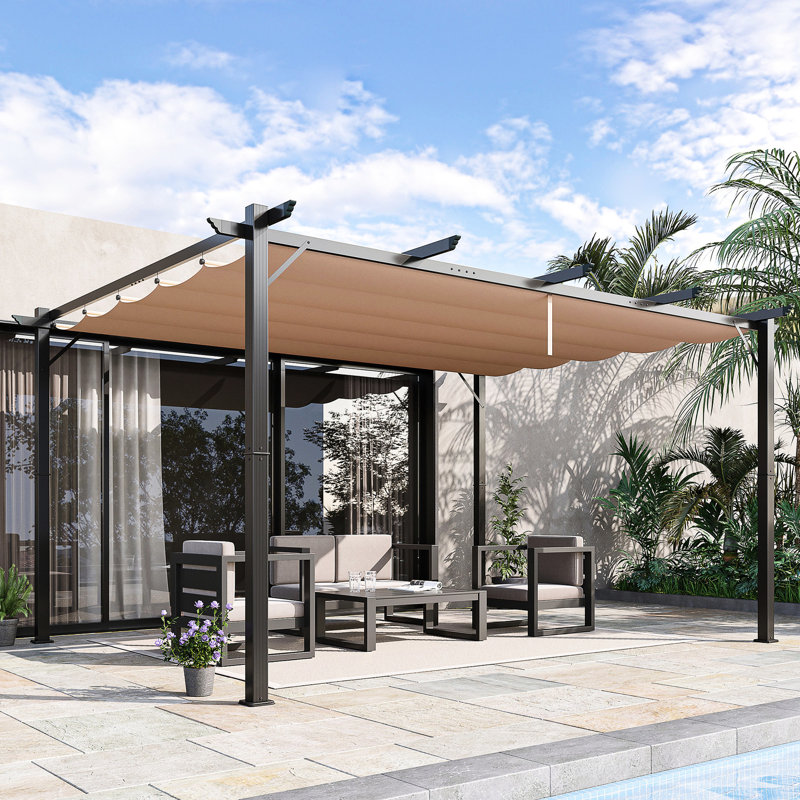 10' X 13' Patio Pergola With Adjustable Cover - Backyard Shelter For Porch, Outdoor Meeting, Garden Charcoal Gray Retractable Canopy Celebration, Garden, Grill Gazebo Shade Aluminum