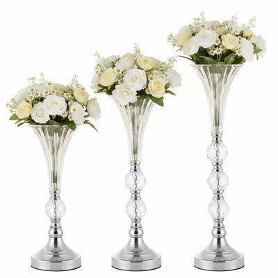 Hauts vases de centre de table - Métal, boule de cristal, trompette en acrylique pour le mariage à domicile