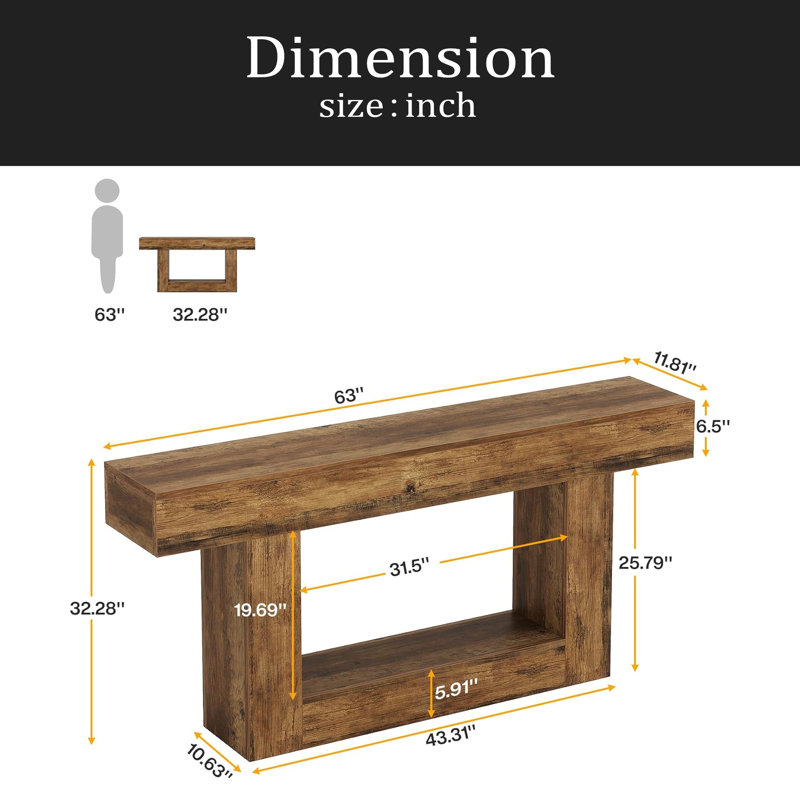 2-Tier Side Table,Entryway Table,Console Table, Rustic Brown