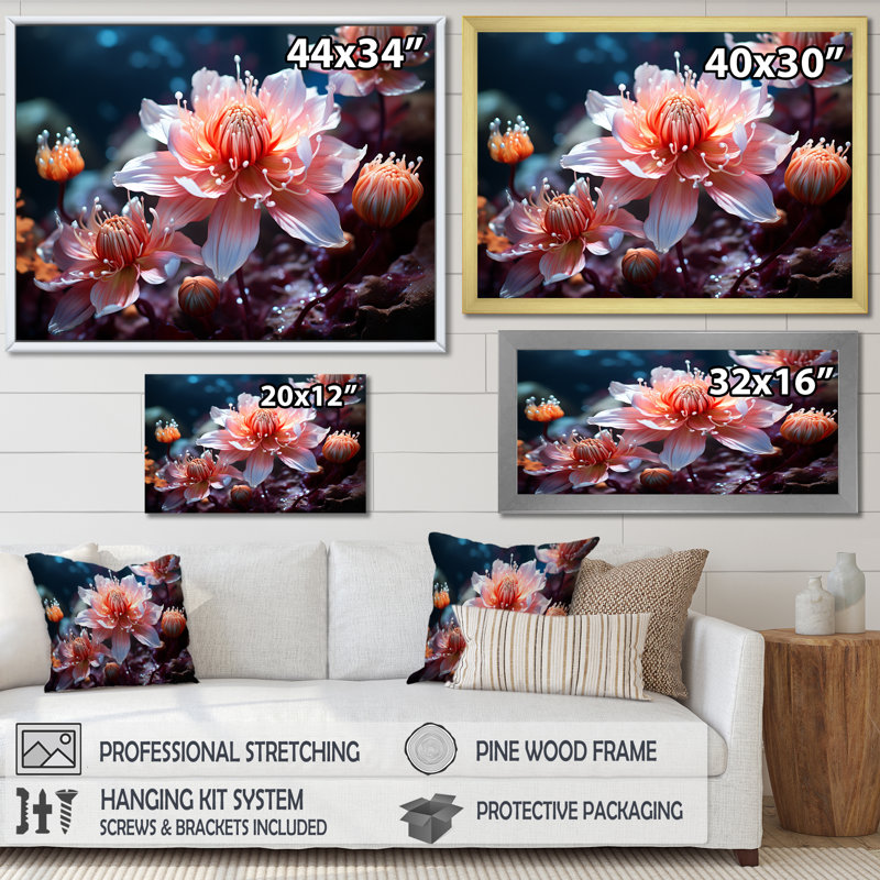Pétales de sérénité - Harmonie de fleurs roses - Décoration murale fleurs, H 24 po x l 32 po, Cadre flottant blanc