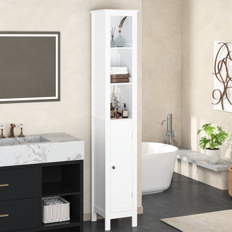 Armoire de salle de bain autoportante 66,92 "avec tablettes réglables - 1 porte mince pour la maison, la salle de bain, la cuisine, le bureau, les petits espaces de rangement blancs, la cuisine