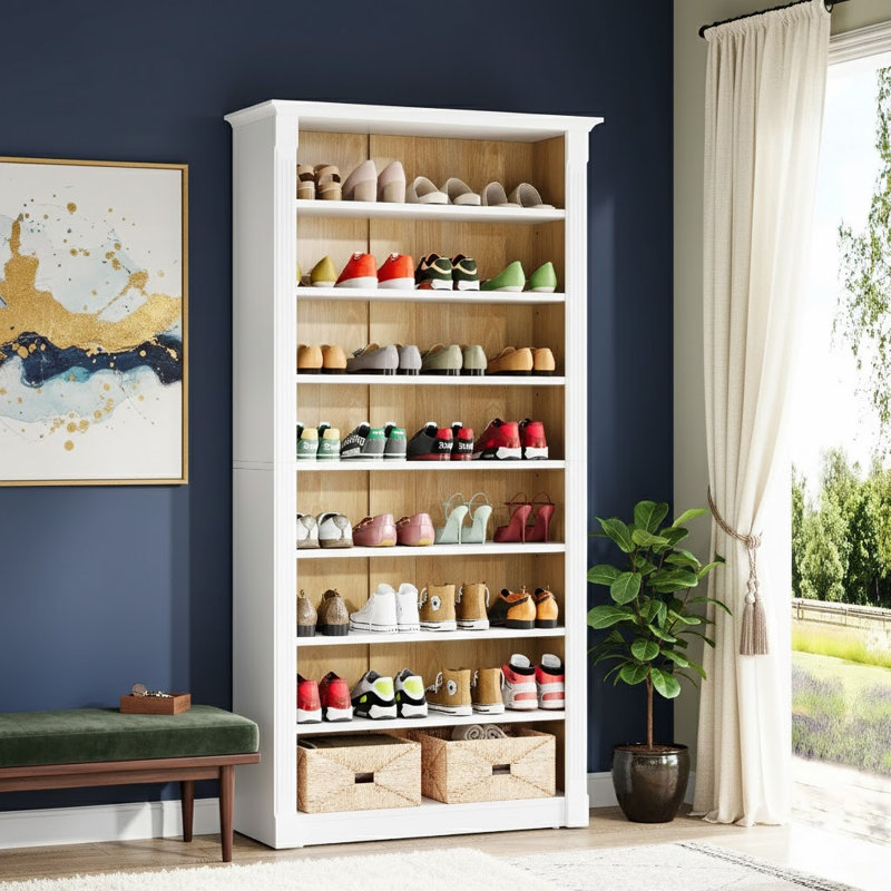 Étagère à chaussures à 8 niveaux, armoire de rangement pour chaussures autoportante en bois pour 32 à 40 paires